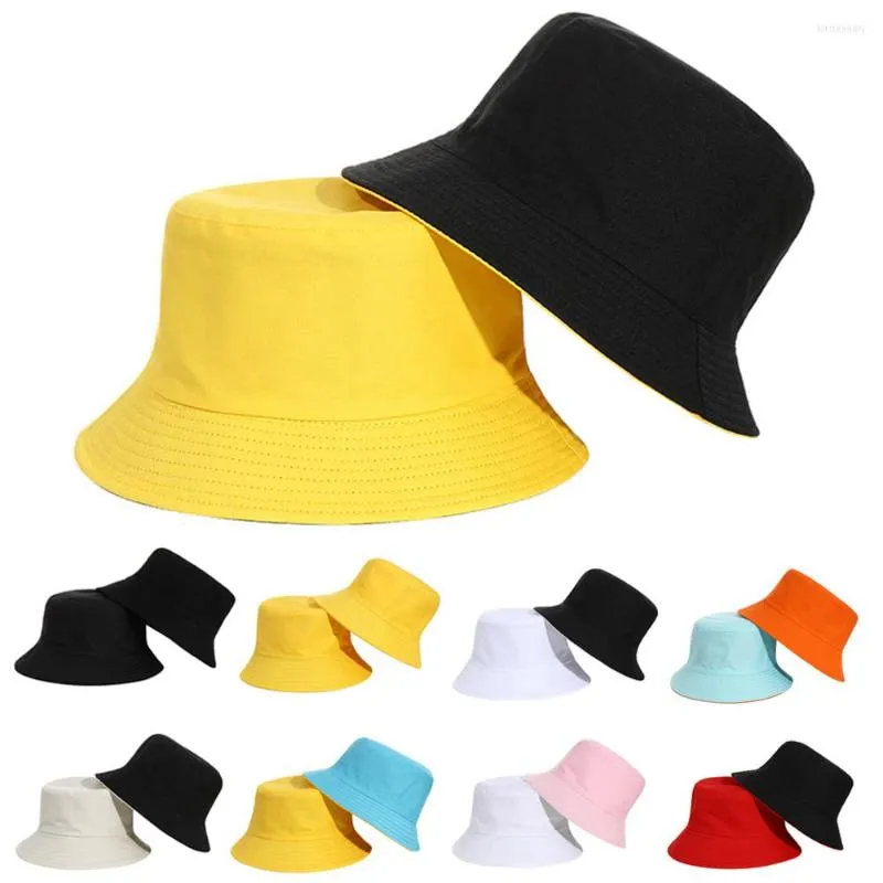 Bérets Double Face Seau Chapeau Femmes Hommes Plage Anti-UV Soleil Large Bord Visières Pliable Portable D'été Pêcheur Cap