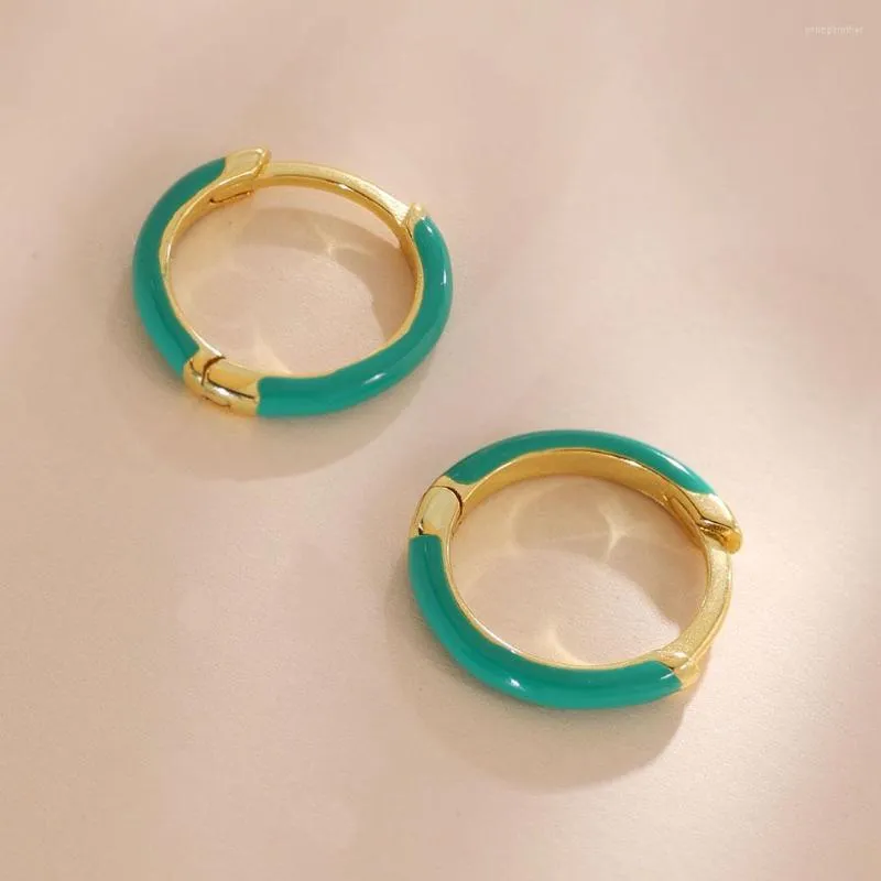 Pendientes de aro de plata de ley 925 con esmalte verde para mujer, Huggies a la moda, joyería de boda, regalo, Pendientes Aretes