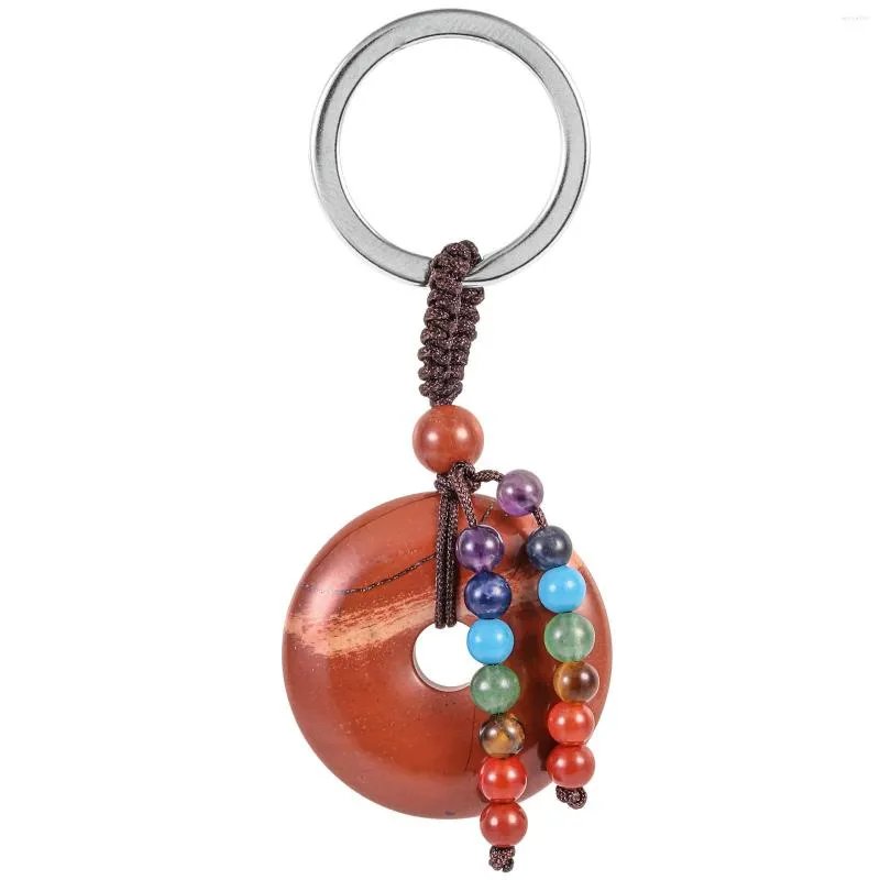 Keychains Natural Crystal Stone Lucky Coin Par Keyrings Healing Gemstone 7 Chakra Beads Peace Buckle Car Key Lanyards