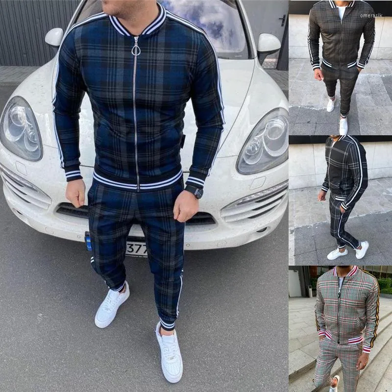 Running Sets Spring Men Tracksuits Striped Grid Sportswear Autumn Men's Jacket Pants Casual Tracksuit Male Gyms Sweatshirt 2 Piece Set