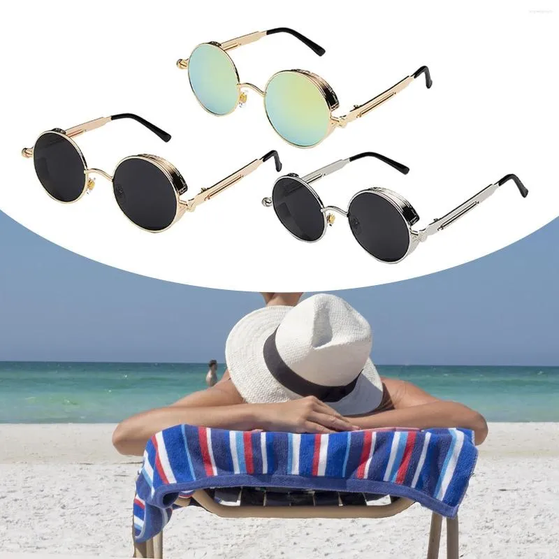 Sunglasses Fashion Women Men Round Glasses Metal Frame Anti UV Shades Tinted Lens Eyewear For Outdoor Sports Beach Fishing