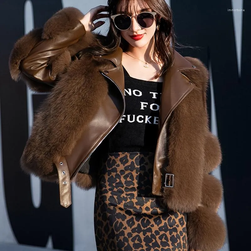 Women's Fur Faux Coat Cropped Cardigan Jacket Women Winter Plush Thick Zipper Motorcycle Suit Casaca Para Mujer Invierno 2023