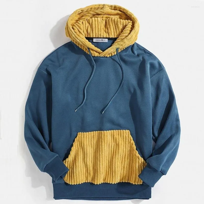 Men's Hoodies Men's Thickened Sweatshirt Long Sleeve Colorblock Pocket Simple Drawstring Hoodie