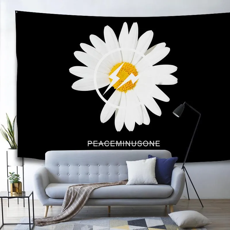 Tapestries Daisy Tapestry Wall Fabric Home Decor Black White Background Personality Cloth Blanket Carpet Bedroom Decoration