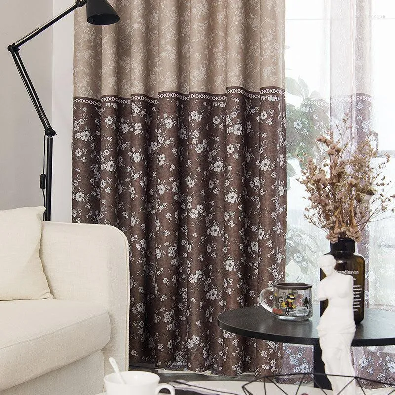 Cortinas de costura de cortina para sala de estar com estampa de pano impresso estilo pastoral Brown Quarto alto Taxa de sombreamento