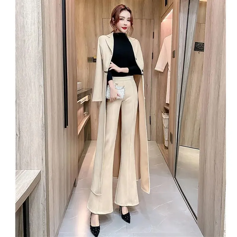 Women's Two Piece Pants Female 2023 Autumn And Winter Clothes Two-piece Sweat Suit Korean Slim Deerskin Velvet Windbreaker Coat High Waist C