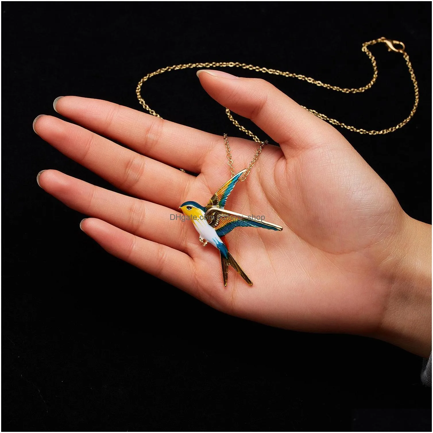 fashion jewelry swallow pendant necklace glaze swallow brooch necklace two way wearring