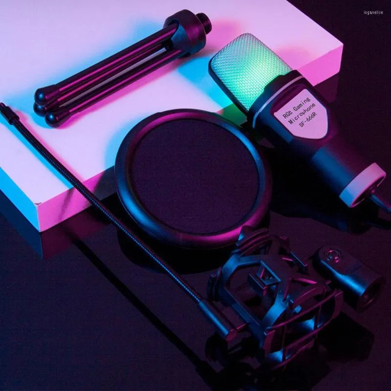 Mikrofoner Inspelning Mic Kit RGB 3,5 mm USB med Mount Tripod Laptop Desktop Wired Computer Gaming Microphone för PC -mobiltelefon