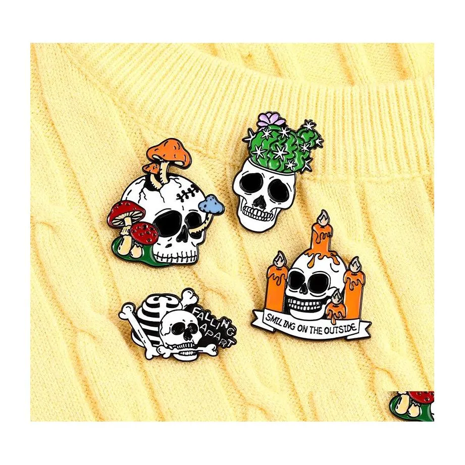 Pins Broches Halloween Champignon Skl Cactus Bougie Alliage Peinture Drop Pins Pour La Toussaint Vêtements Sac À Dos Anti Lumière Bouton Bad Otmia