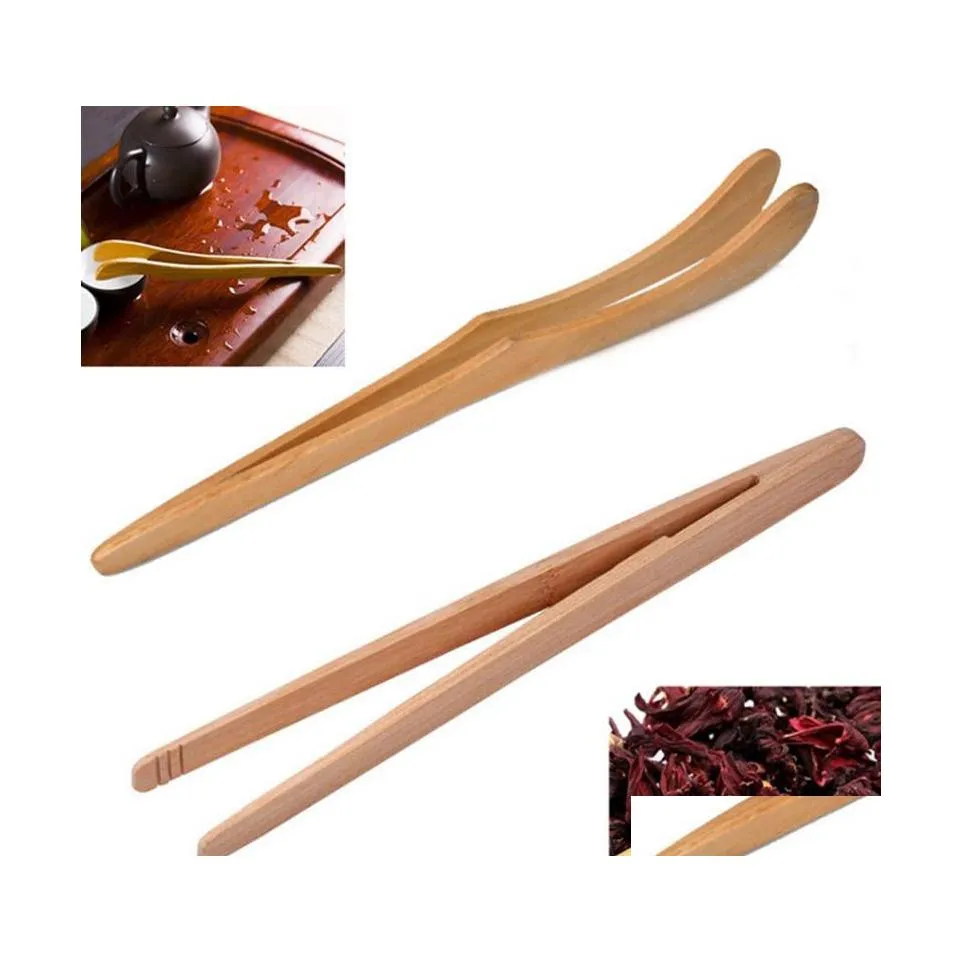 Herramientas de té de café 18Cm Clip de bambú Kongfu Pinzas de madera Mtifunction Azúcar Ensalada Tostadas Comida Pinzas Accesorios de cocina Entrega directa Dhmlh