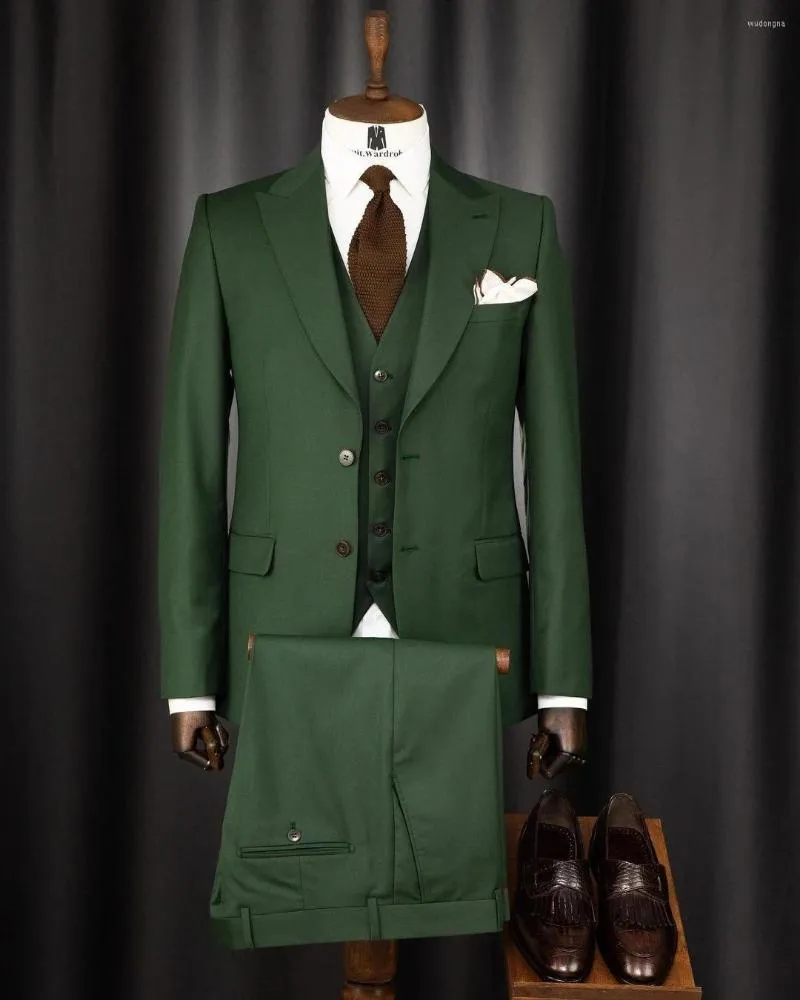 Ternos masculinos noivo da moda use smoking verde masculino figurino homme ternão masculino bain slim fit man blazer 3 peças colete de calça de jaqueta