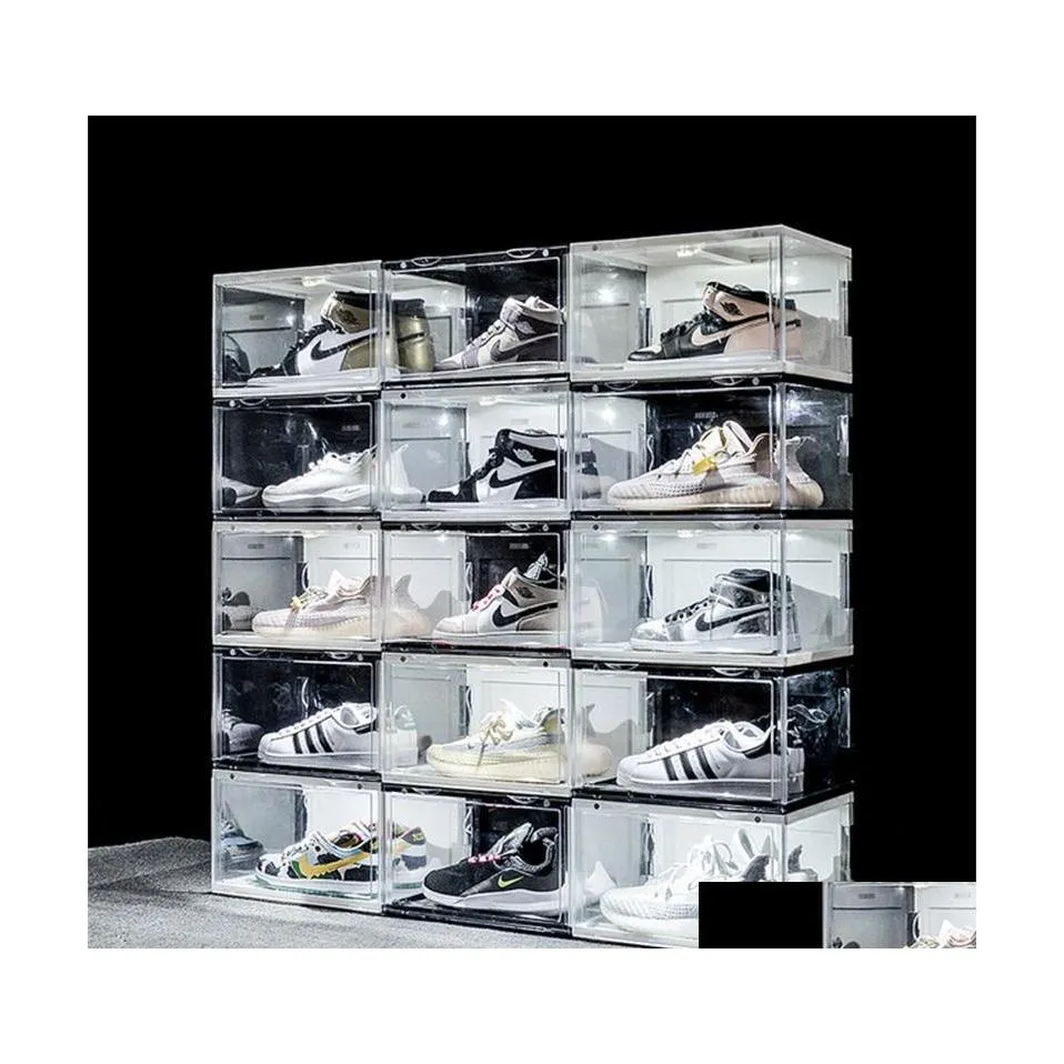 Aufbewahrungsboxen Bins Sound Control LED-Licht Klare Schuhe Box Sneakers Antioxidation Organizer Schuhwand Sammlung Display Rack 2844 Dhdvv