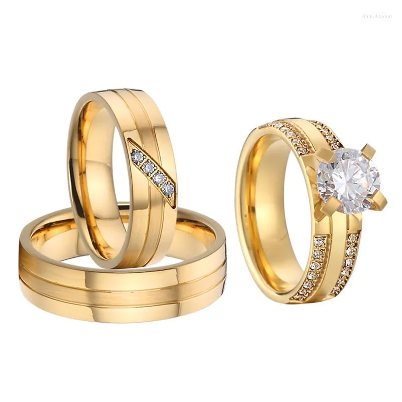 Bagues de mariage classiques 3 pièces, ensemble de promesse d'alliance d'amour pour couples, hommes et femmes, bague de fiançailles, cadeau d'anniversaire de mariage