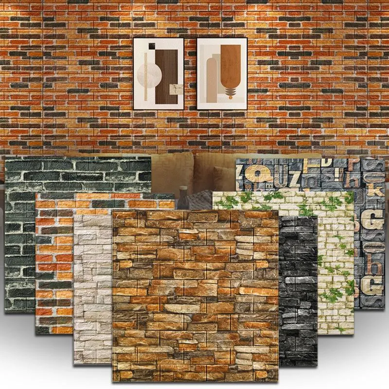 Window Stickers Self Adhesive Wallpaper PVC Waterproof Stone Wallpapers Brick Wall Paper Decorative Bedroom Home Decor