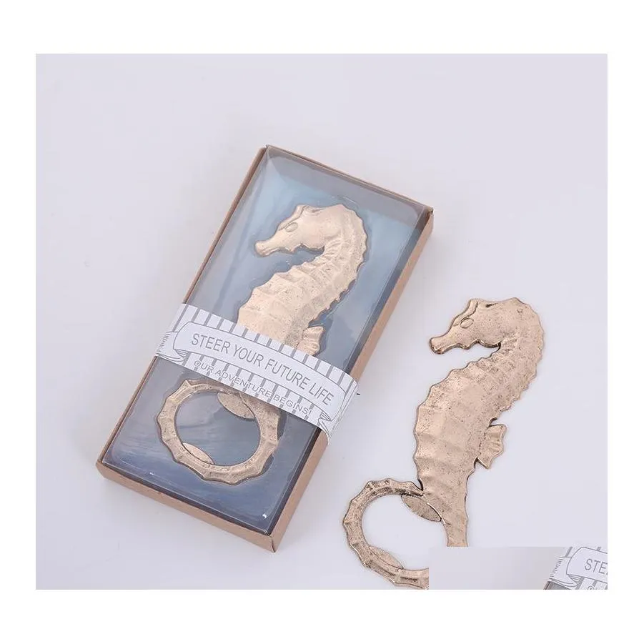 Openers Hippocampus Bottle Opener Golden Beer Creative Key Ring Wedding Guest Gift Favor Dhs Drop Delivery Home Garden Kitchen Dining Ot3R0