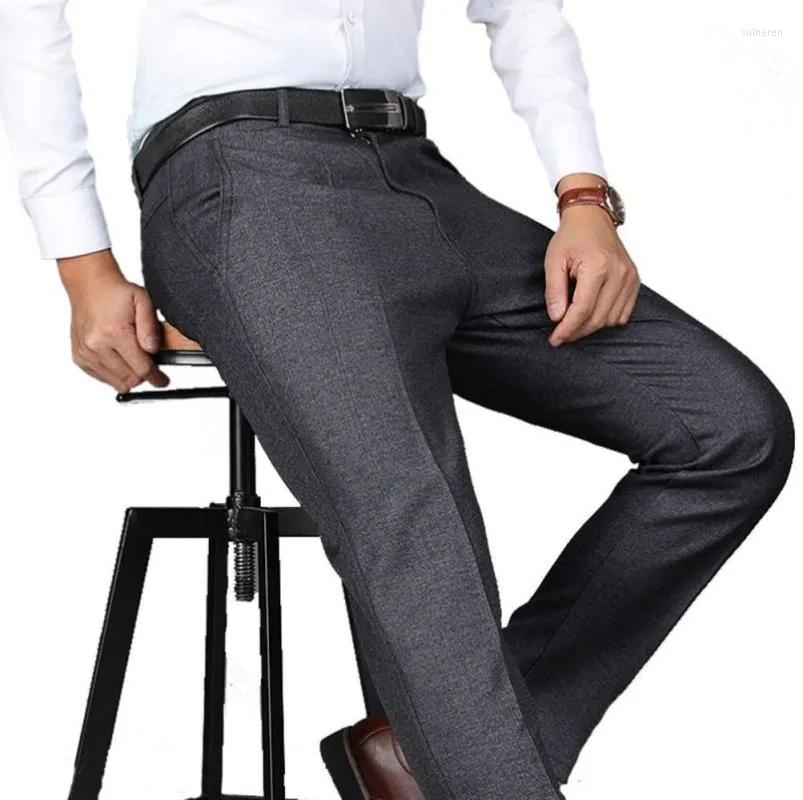 Men's Suits Men's Classic Suit Pants Mens Casual Business Men Mid Full Length Soft Trim Brand Trousers Regular Straight Black Grey