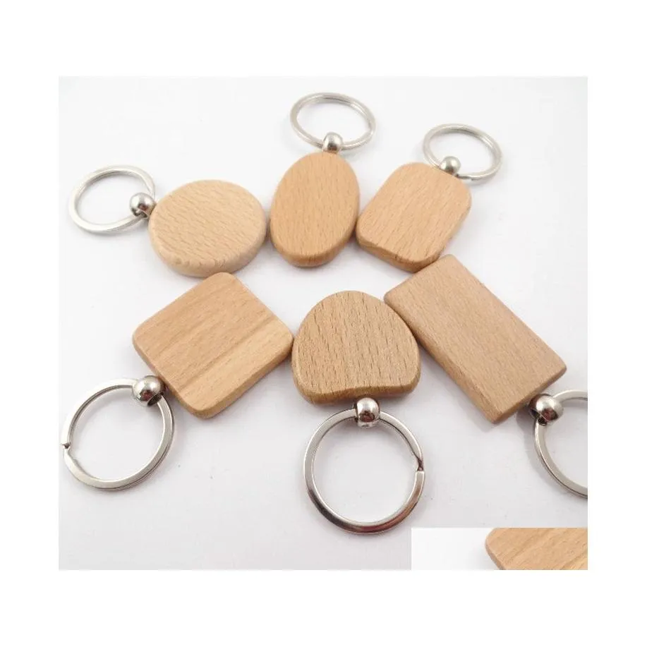 Autres fournitures de fête festive Porte-clés en bois Sculpture Diy Porte-clés Forme ronde Pendentif Banque Porte-clés Boucle créative Drop Delivery Dhwvz