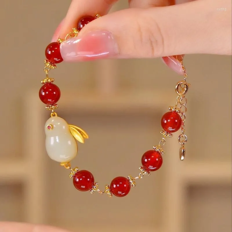 Bangle Fashion Chinese Style Antique Bracelet Imitation Red Agate Glass For Women's Jewelry Wholesale