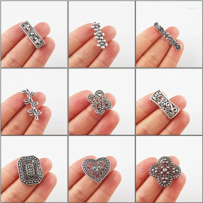 Charms Fashion 8Pcs Round Flat Flower Heart Stare Knot Morning Glory Tibetan Silver Plated Spacer Beads