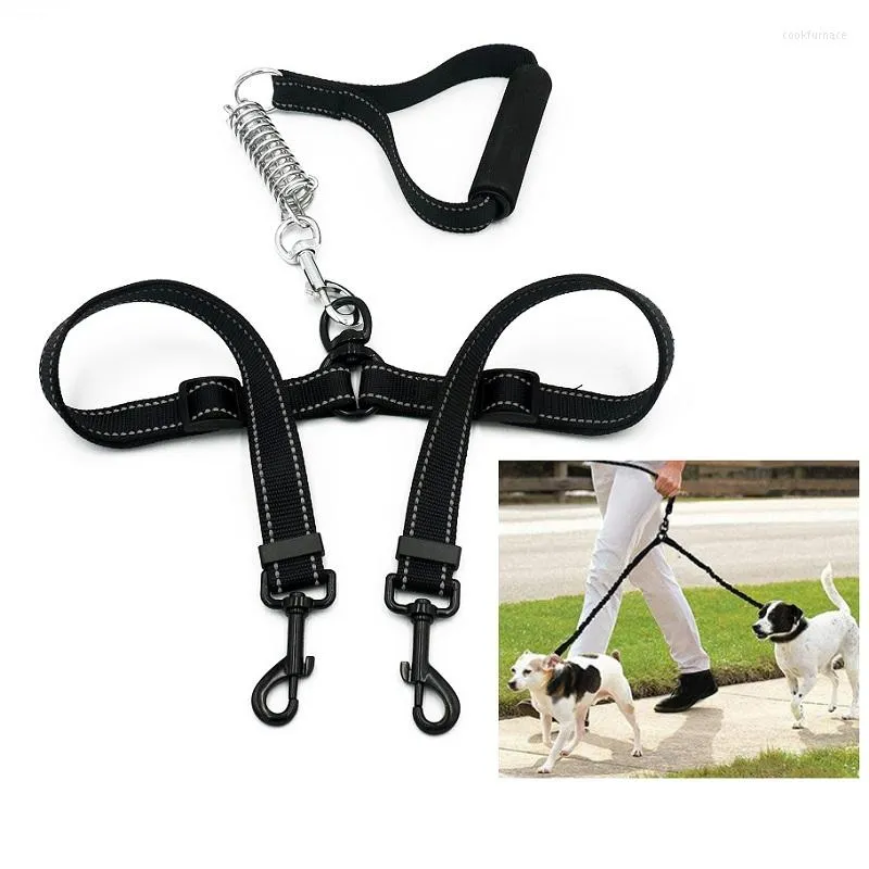 Dog Collars Pet Leash Double Walking Lead Two Splitter Double-ended Without Elasticity Reflective Nylon Strap Supplies