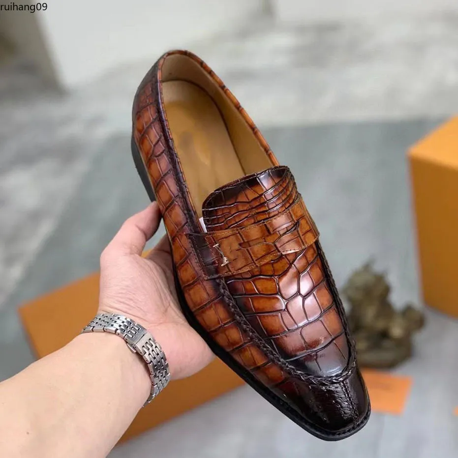 Mäns lädersko loafers klädskor män klänningar skoess krokodil mönster lyx mode formell bröllop gentleman manlig designer rh0009774