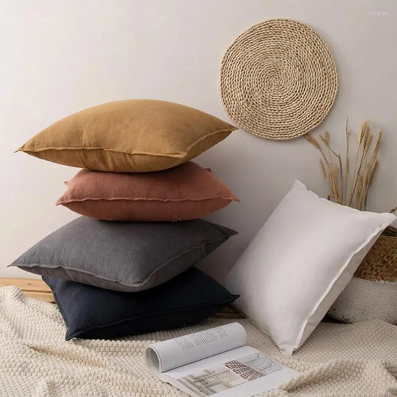 Pillow Case Custom Size Solid Color Ramie Cotton Throw With Zipper Euro Sham Cushion Cover Cosy Couch Decoration Pillowcase