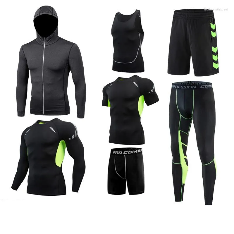 Lauf-Sets Herren-Basketball-Fitness-Bekleidung, 7-teilig, Fitness-Training, Strumpfhosen-Set, Sportbekleidung, Rashguard, Workout, Jogger, Trainingsanzug, Übergröße