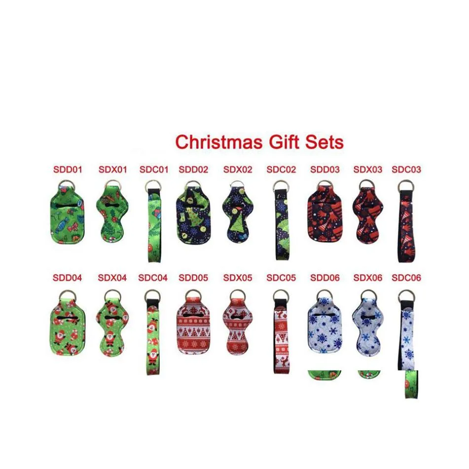 Party Favor S 3PCS/Set Christmas Gift Holder Set Neoprene Printing Chapstick Sanitizer Wristlet Keychains Keychain Pouch er Drop Del Dhqpz