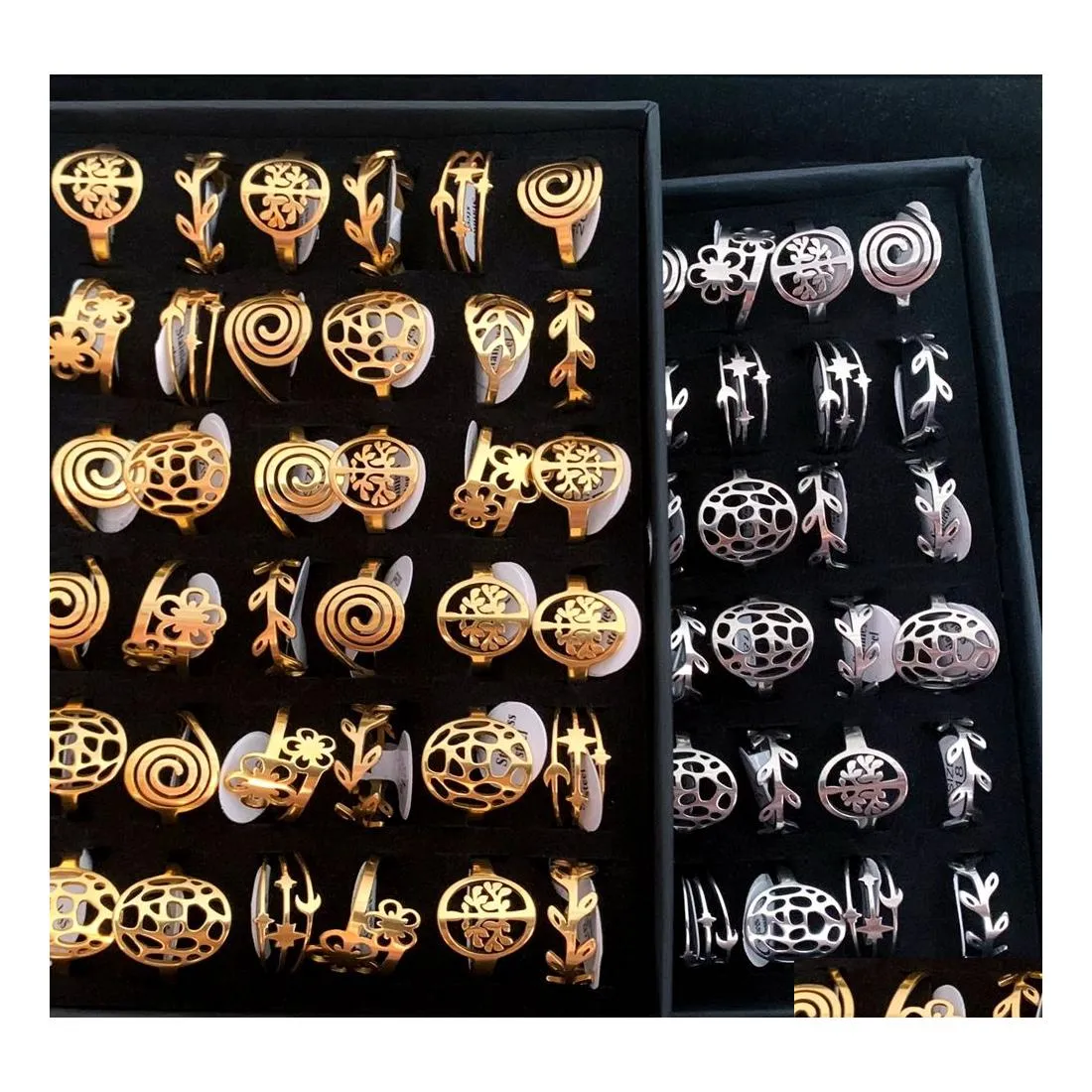 Couple Rings Bk Lots 36Pcs Sier Gold Plated Wedding Tree Of Life Flower Women Fashion Engagement Finger Jewelry Accessories Stainles Dhzws