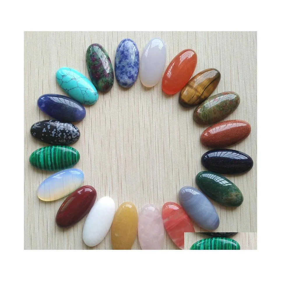 Perles de cabochons de cabine de forme ovale naturelle assortie de pierre pour les accessoires de bijoux faisant la livraison de baisse de 15X30Mm Dhhbv