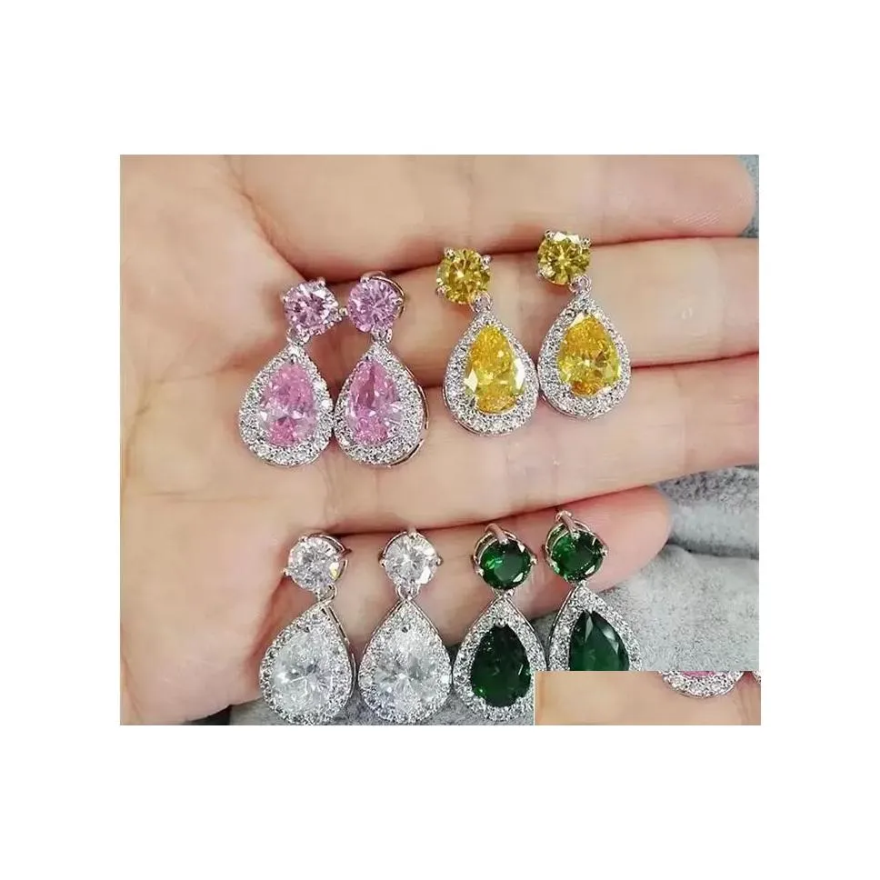 Dangle Lustre Glacé Goujons Goujons Boucles D'oreilles Zircone Cubique Femmes Dangles Mode Bling Strass Goutte D'eau Déclaration De Mariage E Dh7Vc