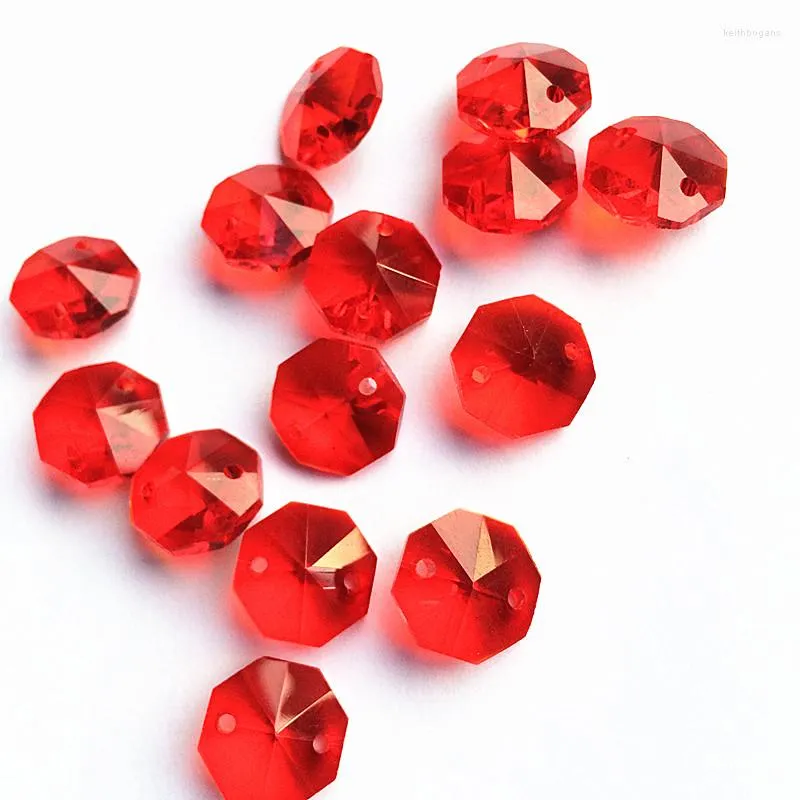 Chandelier Crystal 500pcs/lot 14mm Red Octagon Beads In 2 Holes For Glass Parts Curtain Accessories