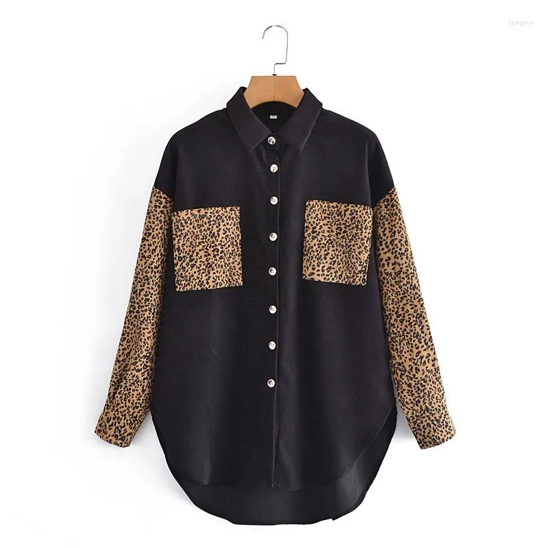 Blusas de mujer ZXQJ, moda 2023, camisas holgadas Vintage con estampado de leopardo y manga larga con bolsillos para mujer, Blusas elegantes