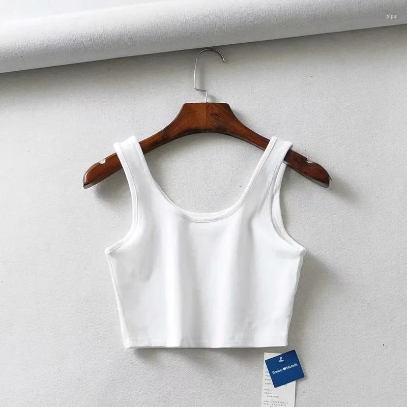 Women's Tanks Sexy Women Summer Crop Tops Sleeveless Short Cotton U Collar Knitted Bar