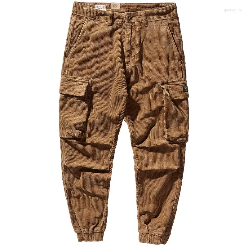 Pantalones de hombre Monos de pana retro de estilo japonés Pantalones gruesos de otoño e invierno para hombre Pantalones casuales atados al tobillo que combinan con todo