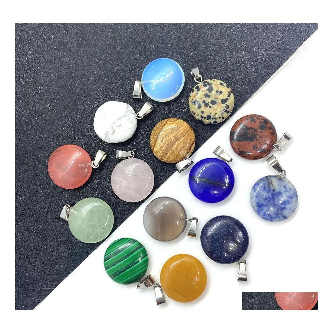 Charms Colorf Crystal Stone Round Pendant For Jewelry Making Chakra Reiki Healing Green Aventurine Pendants Wholesale Drop Delivery Dhhfm