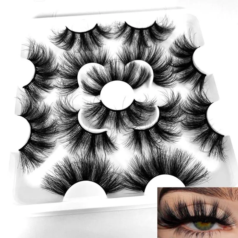 Cílios falsos 7 pares 20-25mm Faux Mink Hair Wispy Criss-Cross Cross fofinho grosso grosso natural Ferramenta de maquiagem para os olhos sem crueldade