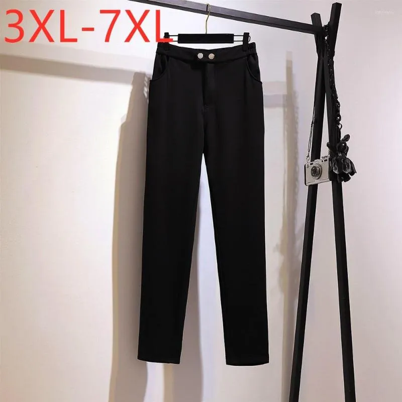 Pantalon Long en coton et velours noir pour femme, grande taille, ample, garde au chaud, 3XL, 4XL, 5XL, 6XL, 7XL, automne et hiver