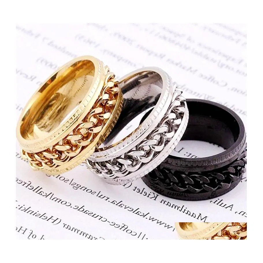 Parringar BK LOTS 30st Classic Chain Rotating rostfritt st￥l Trendiga Punk Rock Men Women Wedding Finger Holiday Gift Anniversary DHEBRE