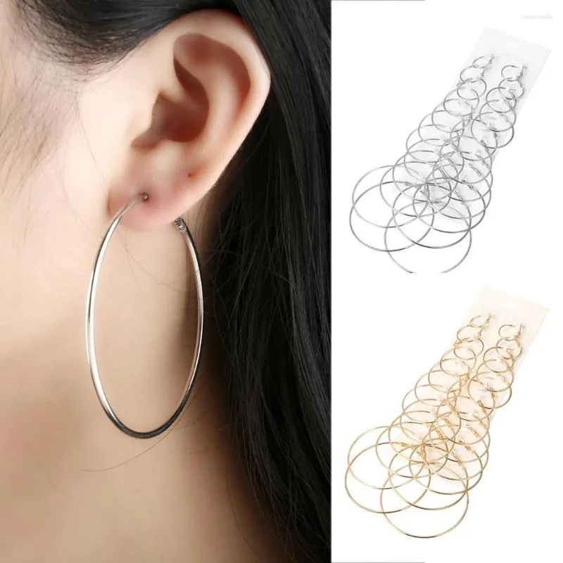 Hoop örhängen 12Pair per uppsättning Big Simple Round Circle Earring for Women Punk Style Fashion Party Jewelry Accessories Gifts