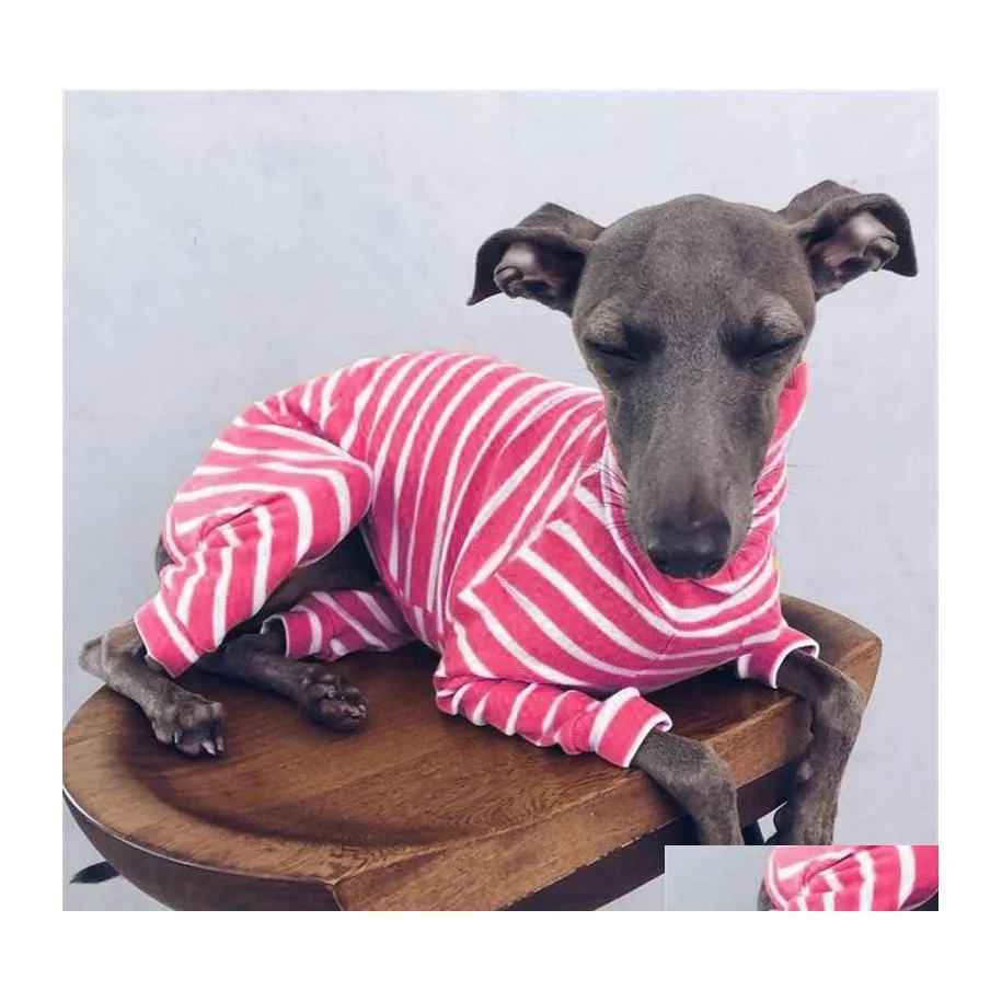 Dog Apparel Stripe Pet Accessories Clothes High Collar Cold Proof Shirt Four Long Sleeves Dogs Supplies Shirts Pattern Quality 26Lm Dhwio