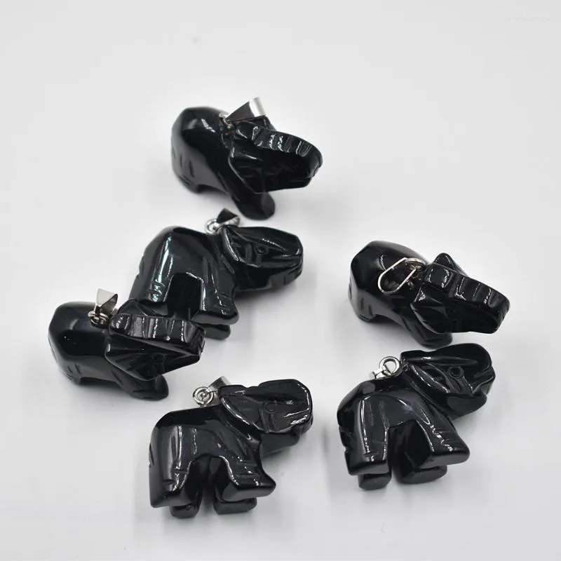 Colares pendentes por atacado 6pcs/lote de alta qualidade esculpida natural obsidiana obsidiana encantos de elefantes pingentes se encaixam em jóias