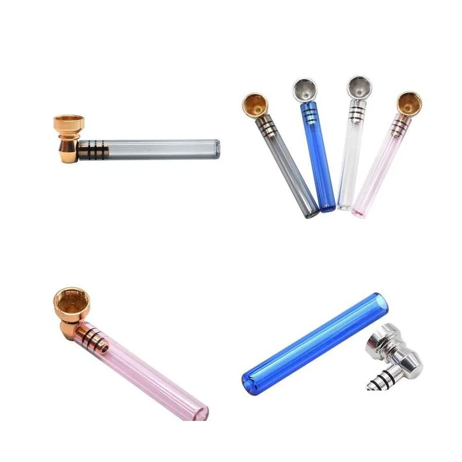 Tubi di fumo Vetro Dritto Trasparente Mini Tubo di metallo Colore Mti Accessori per tubi di sigarette spesse Rimovibile Portatile 4Gl G2 Drop Consegna Dhhmf