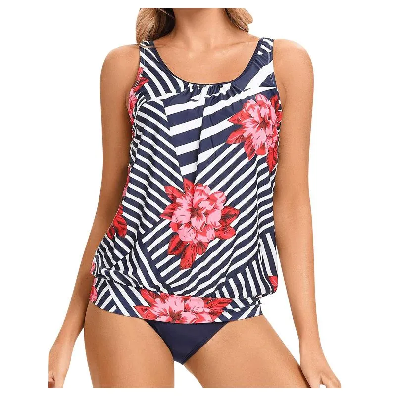 Women Tankini Swimsuit Tummy Control Top With Shorts Two Piece