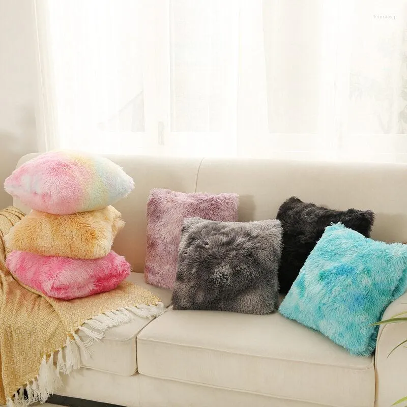 Pillow 43x43cm Tie Dye Colorful Soft Plush Faux Fur Wholesale Decorative Throw Pillows For Home Sofa Car Chair