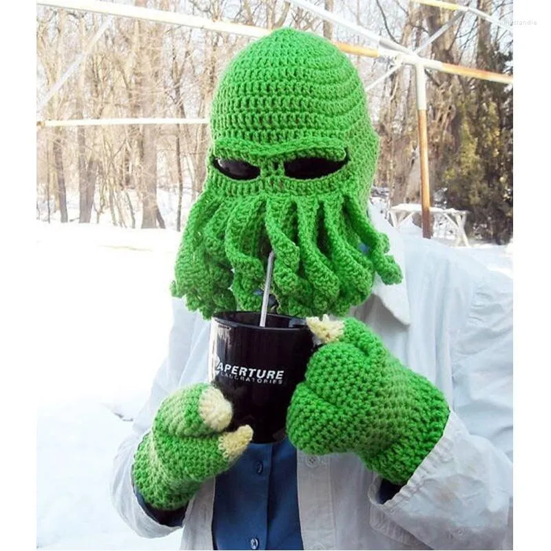 Berets Squid Hat Handmade Wool Octopus Warm And Windproof Funny Face Gini Ski Beard