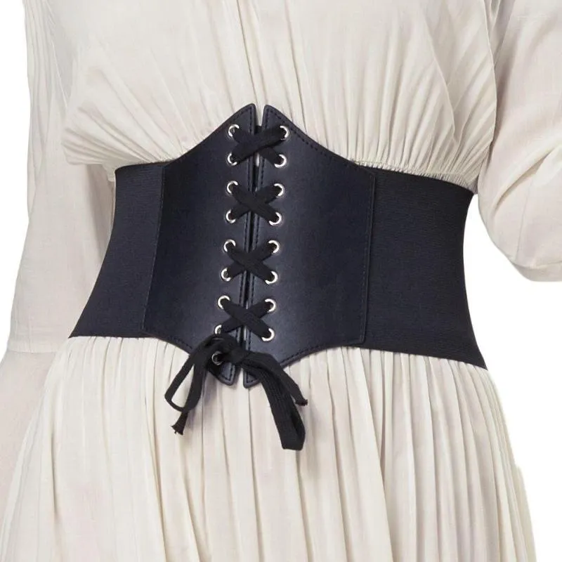 Ceintures Mode Femmes Charme Large Corset Ceinture À Lacets PU Bande De Cuir Élastique Stretch Cinch Ceinture Ceinture