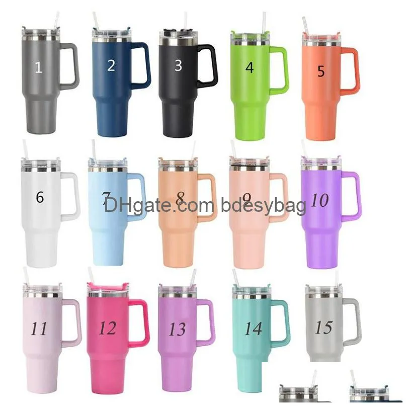 Water Bottles 40Oz Reusable Tumbler With Handle And St Stainless Steel Insated Travel Mug Tumblers Keep Drinks Cold Drop Delivery Ho Dheng