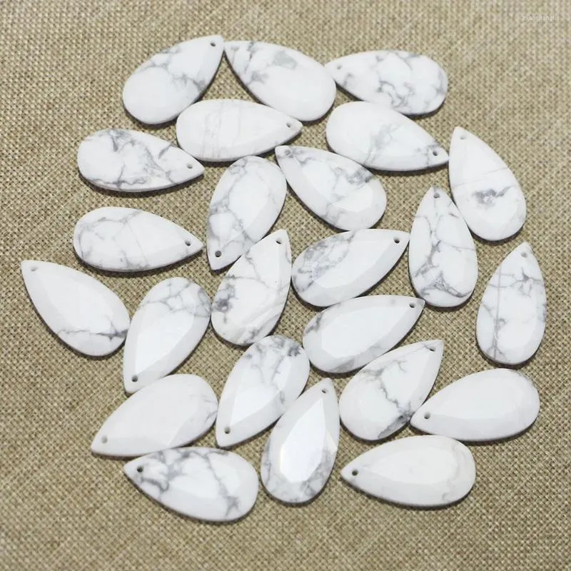 Hänge halsband naturlig sten vit turkos fasetterad vatten droppform halsband lös pärla smycken gör diy armband tillbehör 8 st
