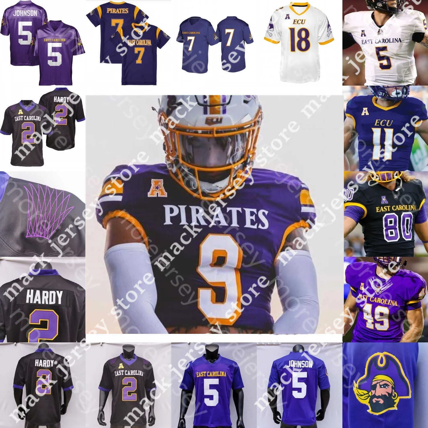 East Carolina Pirates ECU Fußballtrikot NCAA College Holton Ahlers C.J. Johnson Shane Calhoun Isaiah Winstead Johnson Keaton Mitchell